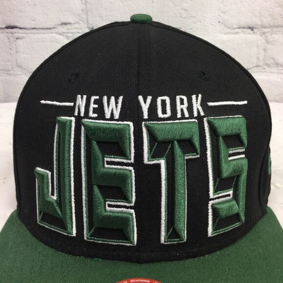 New Era 9Fifty NFL Jets Black Large Embroidered Spell Out Cotton SnapBack Hat - Picture 2 of 12